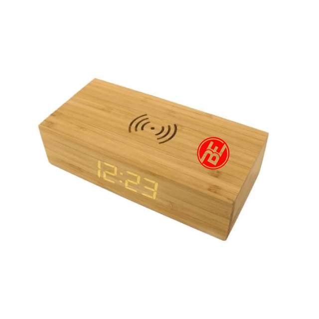 Bamboo Wireless Charger With Clock