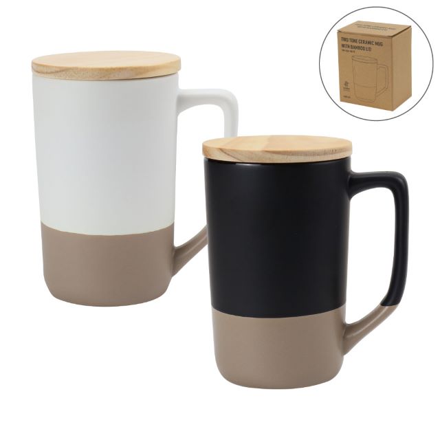 Two-Toned Ceramic Mugs with Bamboo Lid