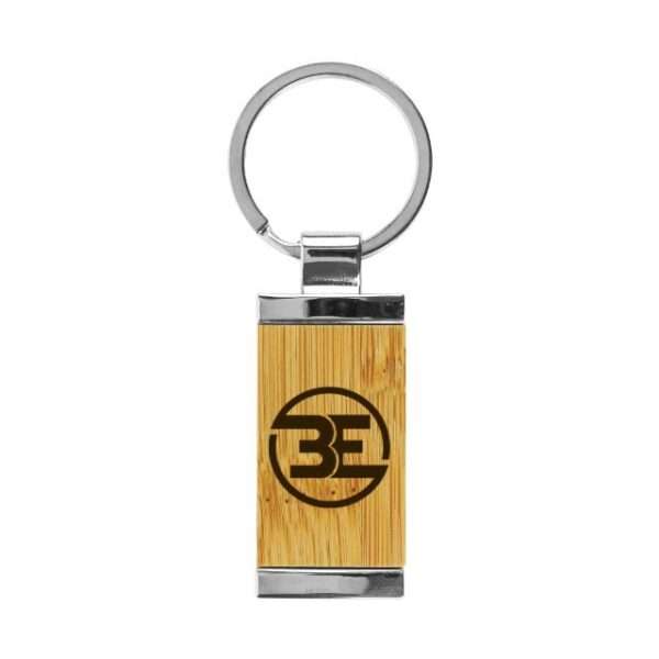 Rectangular-Bamboo-and-Metal-Keychain branding