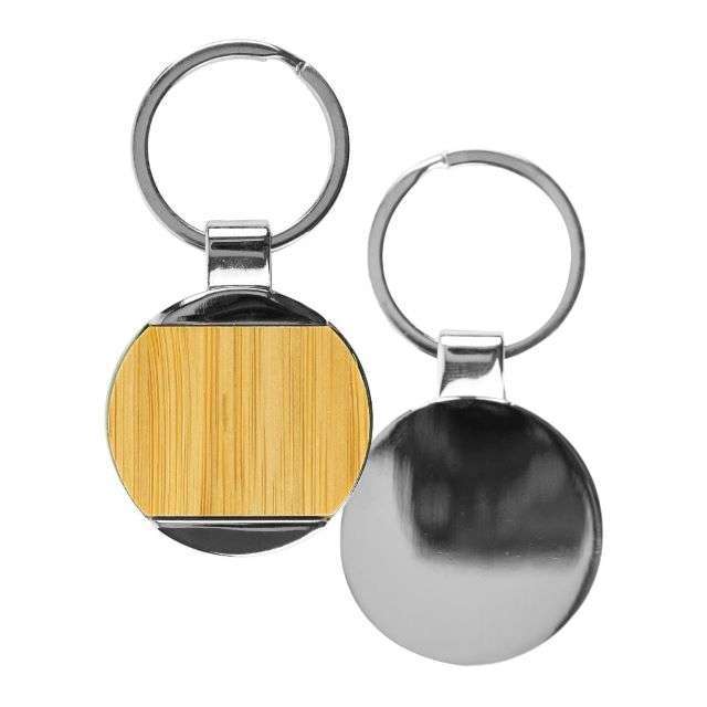 Round Bamboo and Metal Keychains