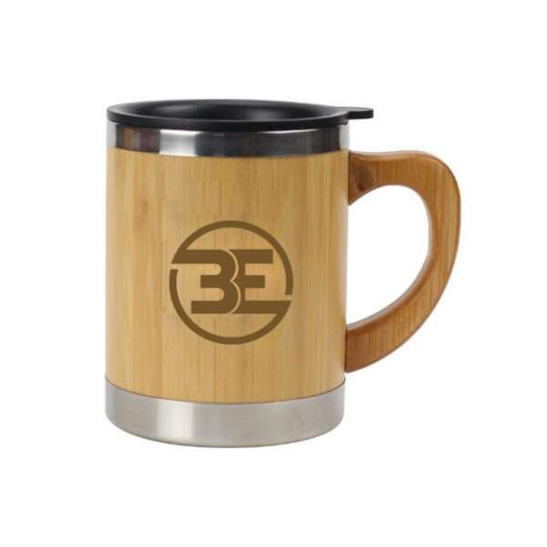 Bamboo & Stainless Steel Coffee Travel Mug with Handle and Lid branding